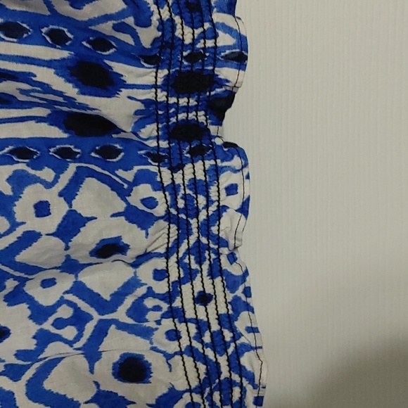 Jones New York Blue Patterned Women's XL Top Puff Sleeve Tassels Elastic Hem - Picture 6 of 8